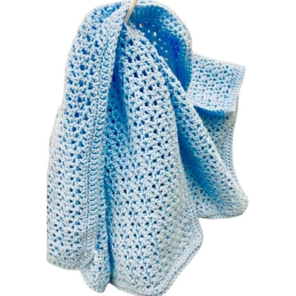 Baby Blanket Handmade Crochet with Coordinating Crochet Beanie Hat Set